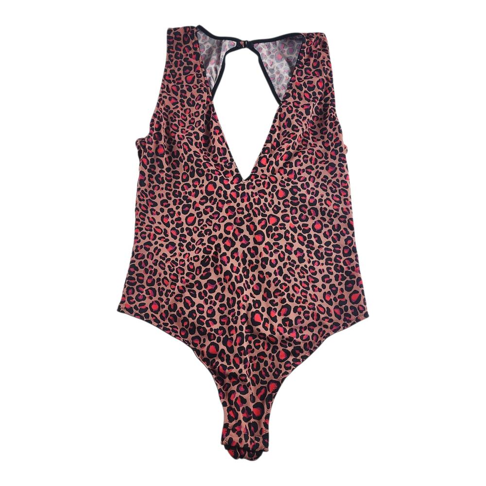 Victoria's Secret Animal Print Plunge Neck Open Back Thong Bodysuit Size XSmall